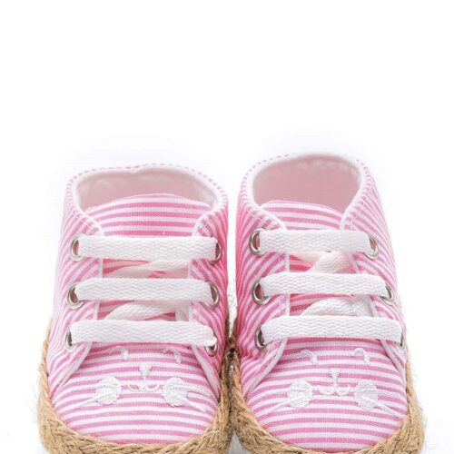 First Step Kedi Nakışlı Çizgili Patik - Pembe 8-12 Ay / No.18