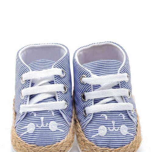 First Step Kedi Nakışlı Çizgili Patik - Saks Mavisi 8-12 Ay / No.18