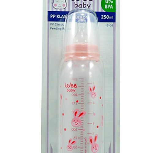 Wee Baby Silikon Uçlu Desenli PP Biberon 250 ml - Pembe